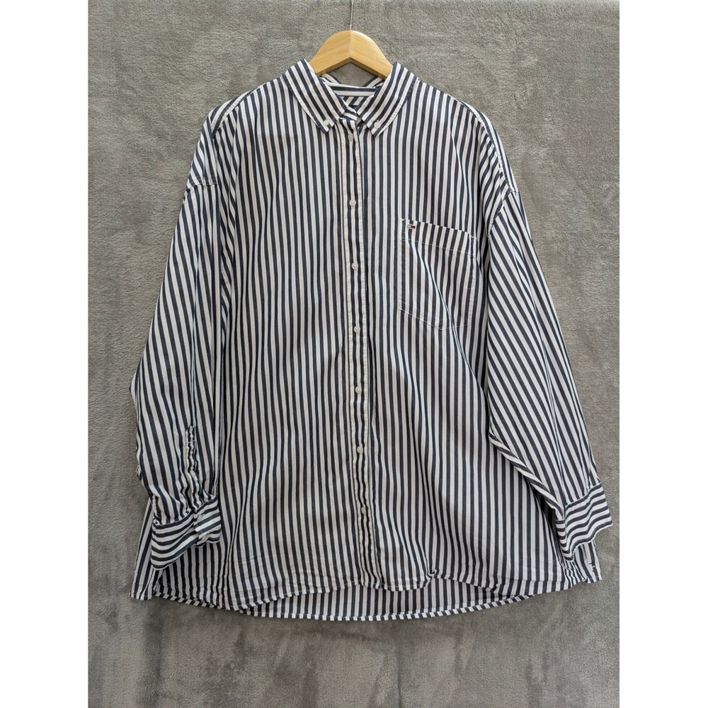 Preppy Striped Button Down Shirt Mens XL Tommy Jeans Navy White Cotton